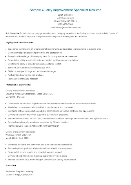 Sample resume for quality management system